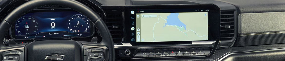 2026 Chevrolet Silverado 1500 infotainment system in Carthage, MS with 13.4-inch touchscreen, navigation, and connectivity features